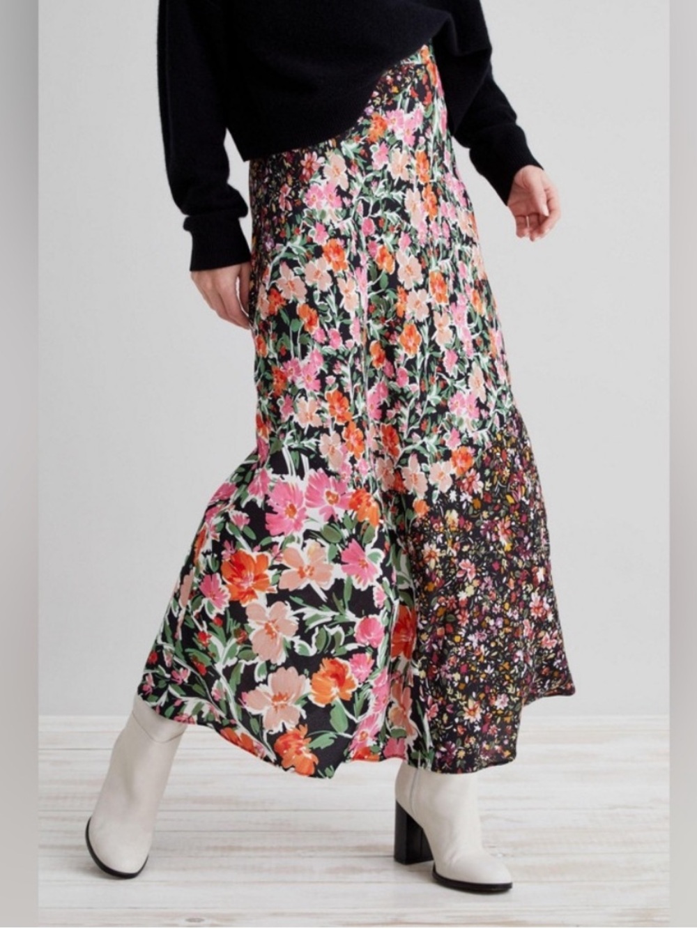 Kachel Anthropologie Georgia Printed Midi Skirt with Multicolor Floral Print